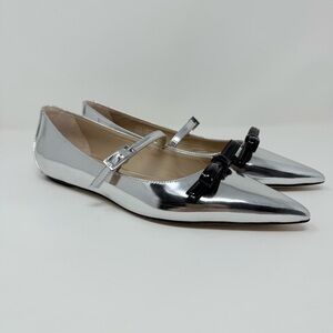 New Stuart Weitzman Felicity Mary Jane Flat Silver Black Sz 9